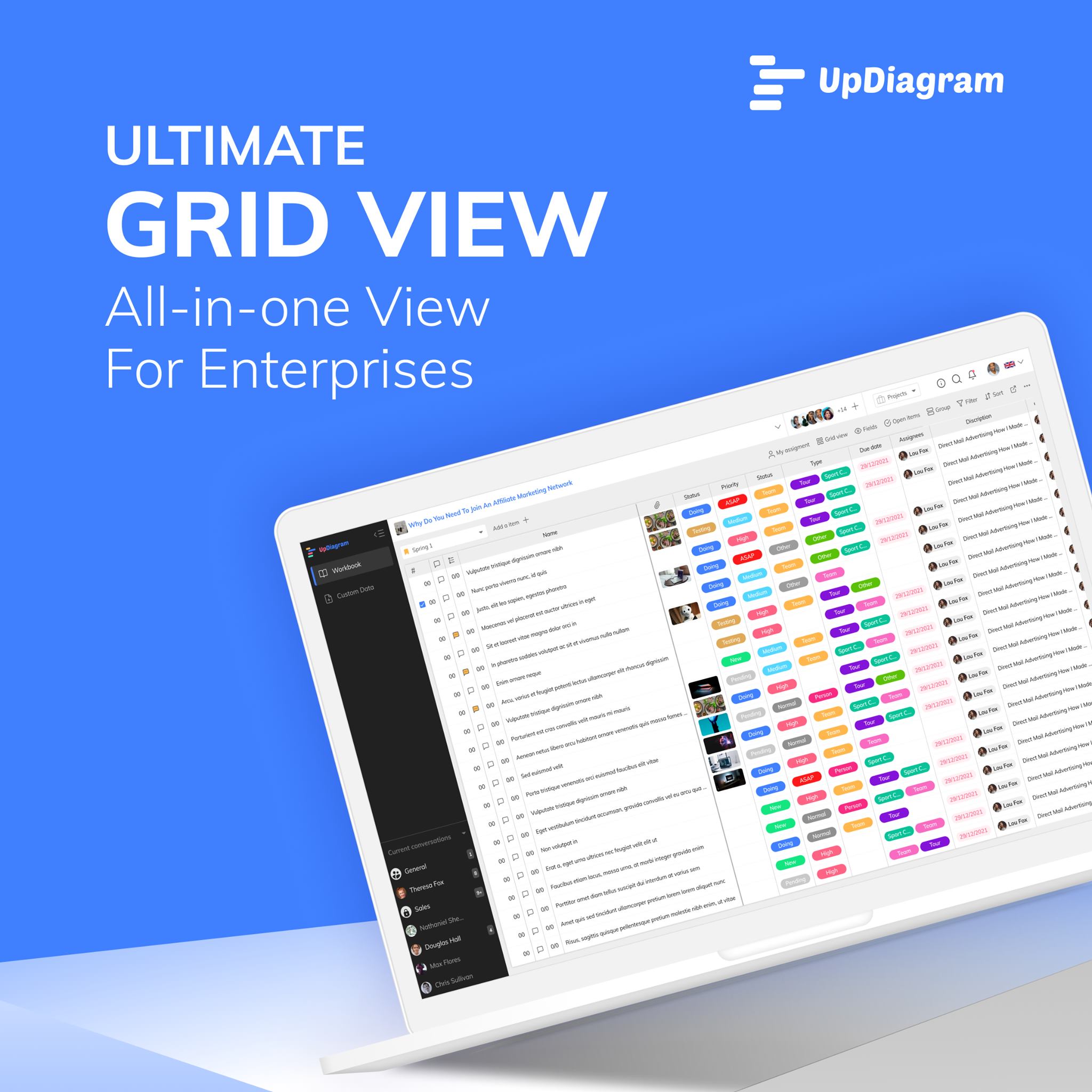 Grid view of Updiagram displayed on laptop