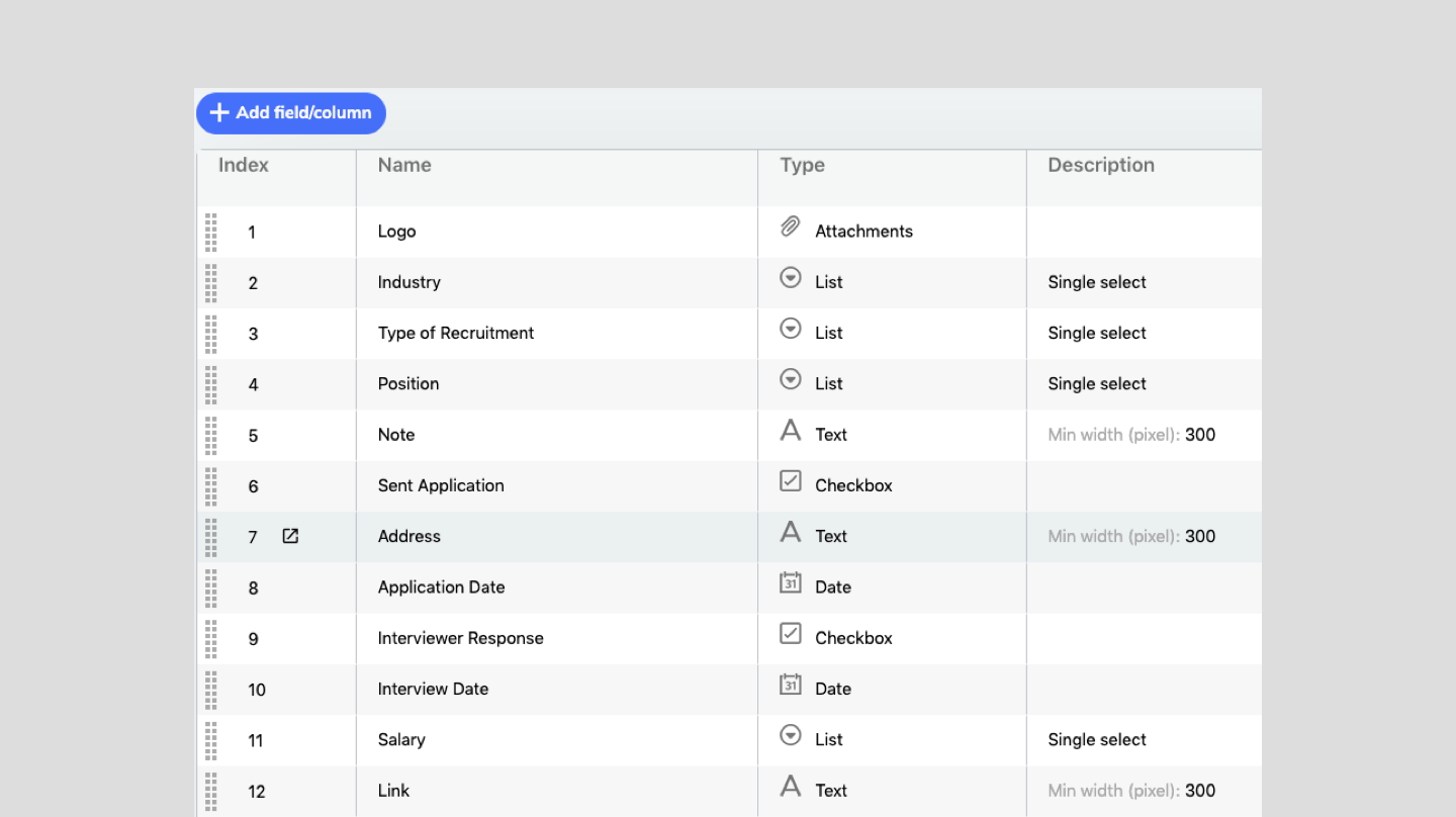 Interface of adding custom fields to the project in UpDiagram