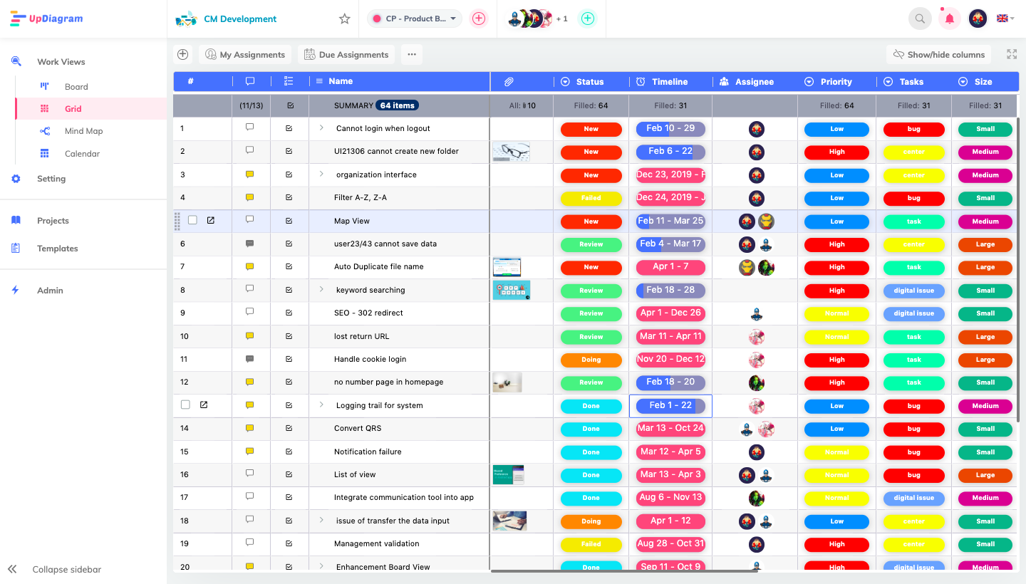 Efficient grid view for streamlined task management