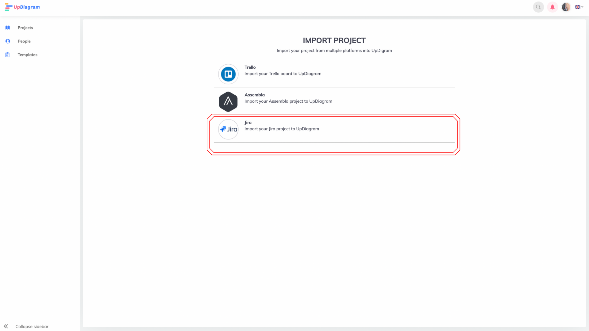 Import project: Select Jira