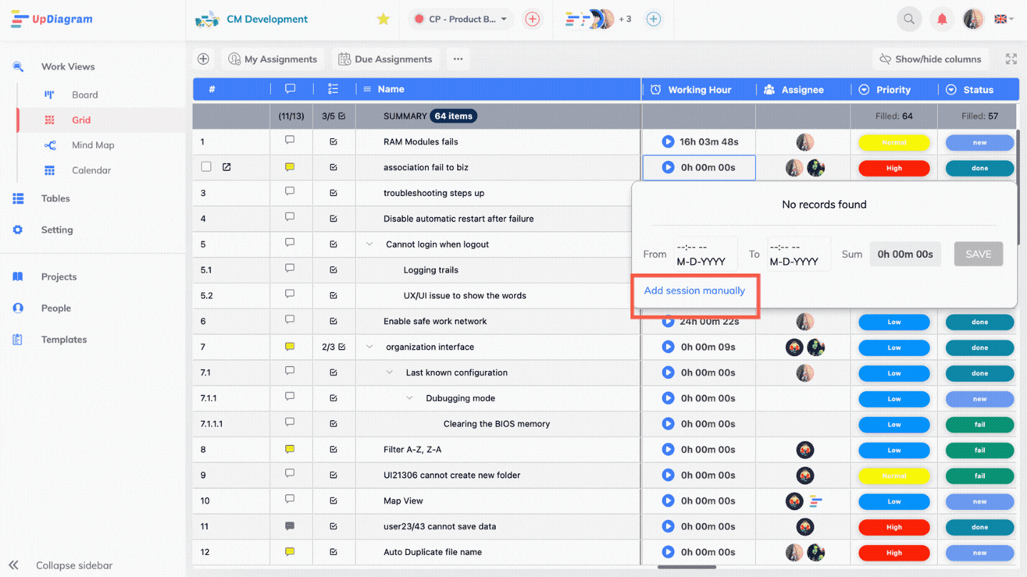 add session manually 
