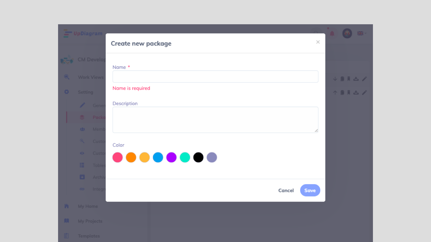 Create new Package - UpDiagram