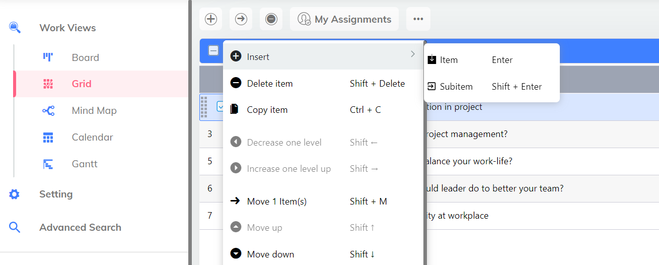 create subtask in grid view