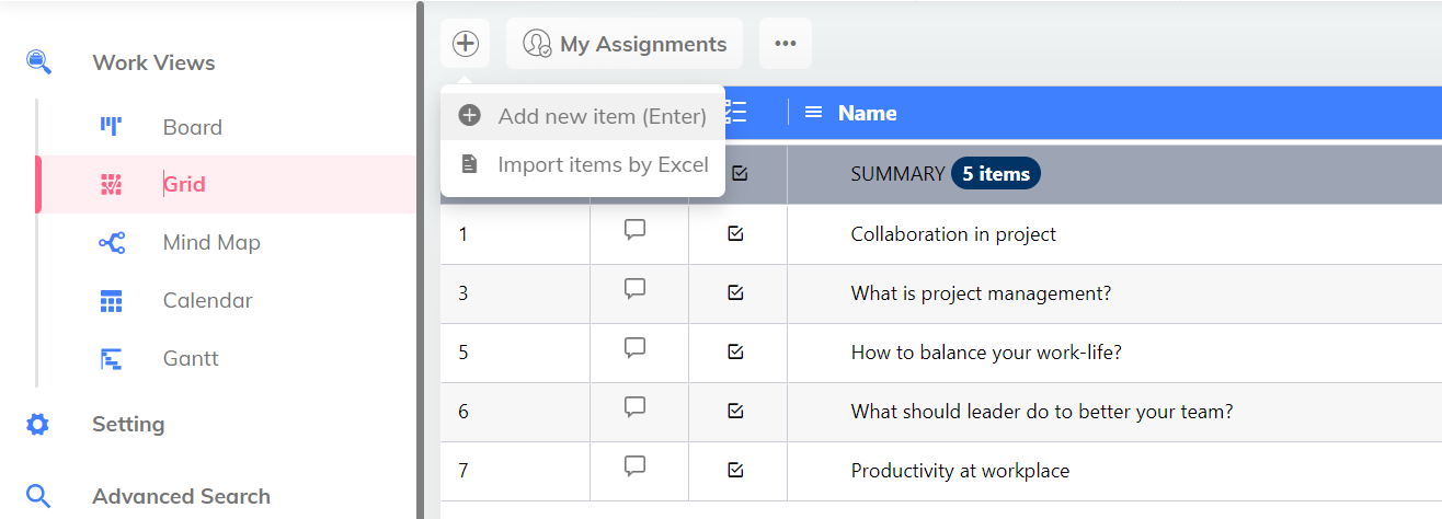 create tasks in grid view