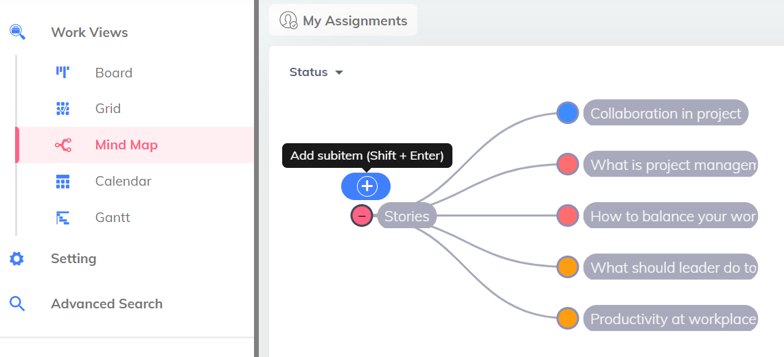 create tasks in mind map view