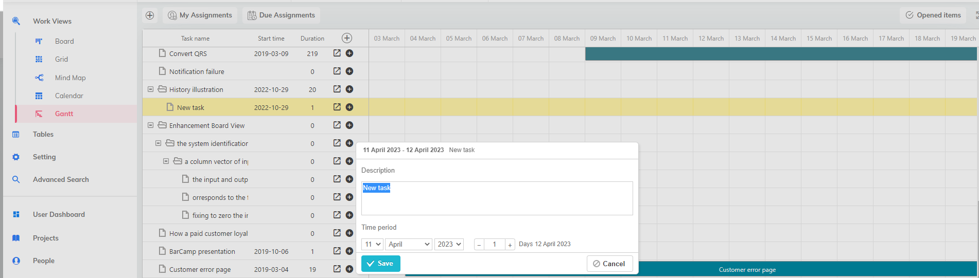 create subtasks in gantt chart view